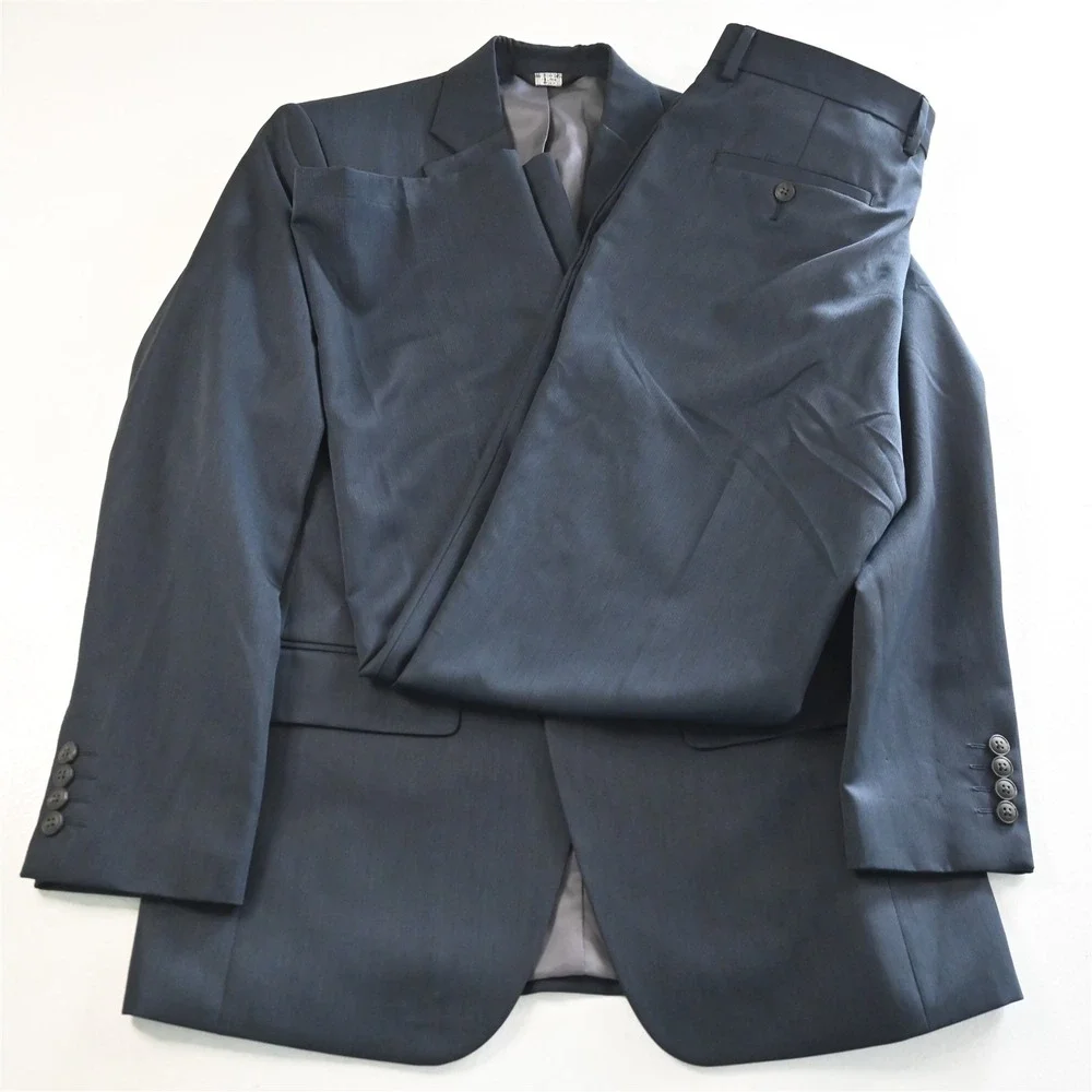 Haggar 38R 32x32 Blue Tailored Fit Travel Performance Mens Jacket Pants Suit